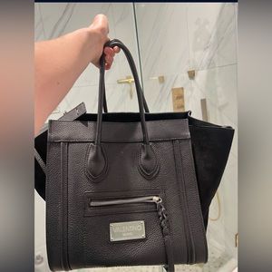 Valentino Milano black leather tote bag silver hardware